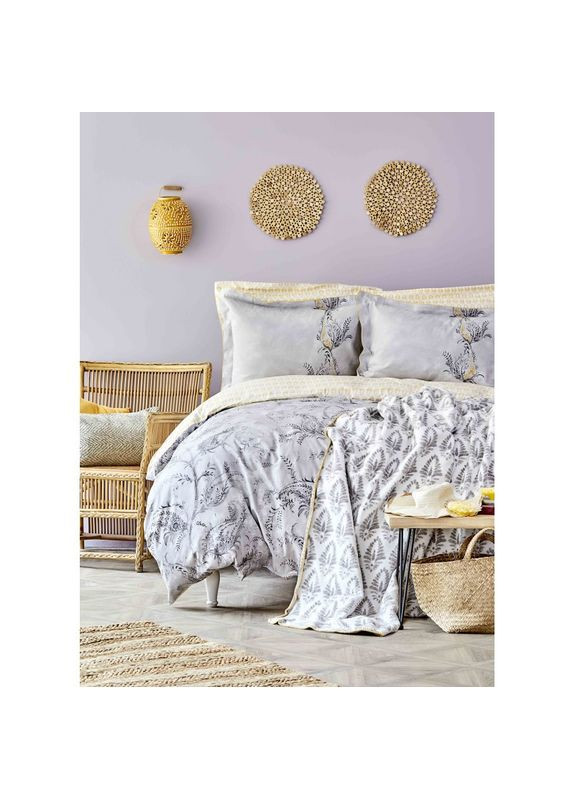 Набор постельное белье с покрывалом Veronica gri 2020-1 серый евро Karaca Home (285778726)