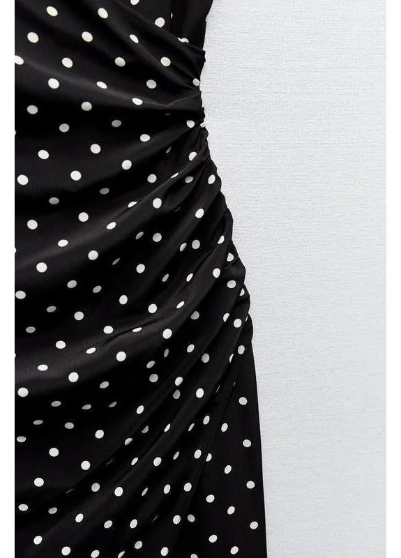 Черное платье меди в горошек Zara