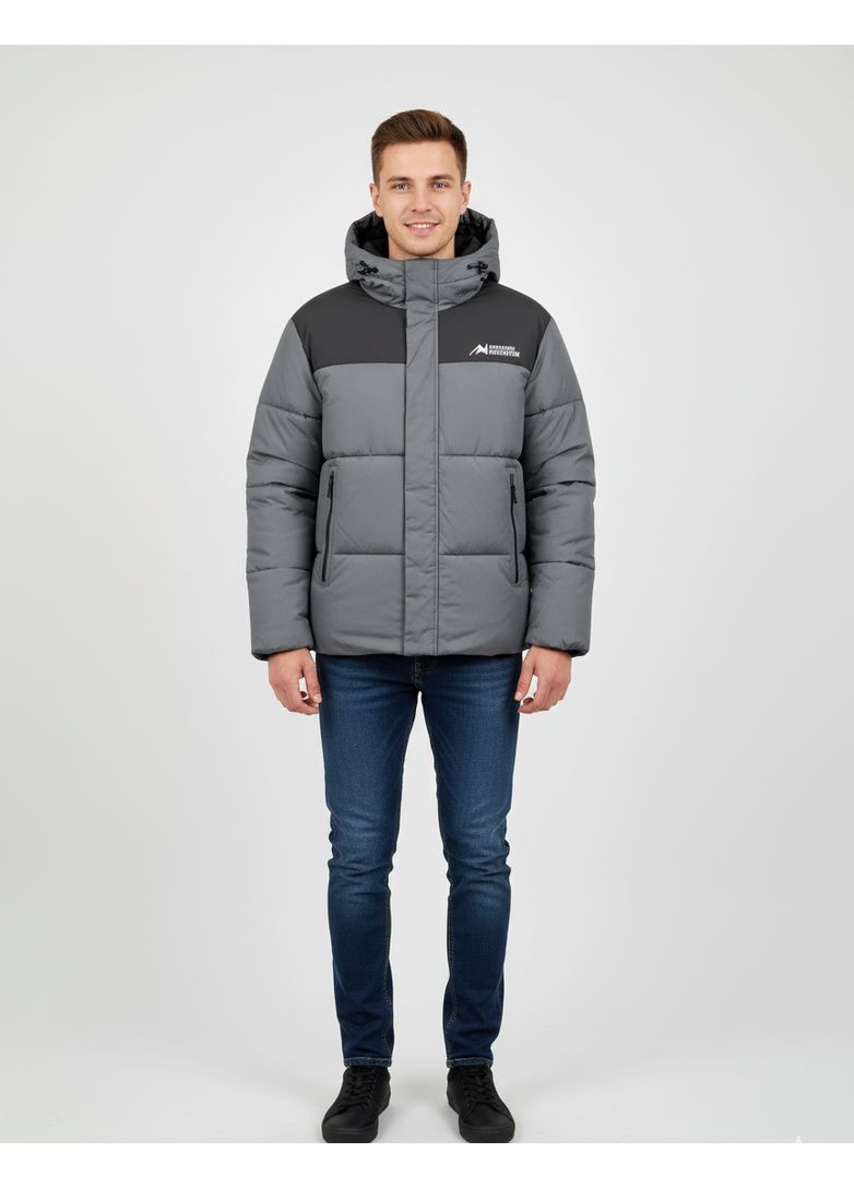Серая зимняя куртка мужская зимняя с капюшоном серая (9962) No Brand