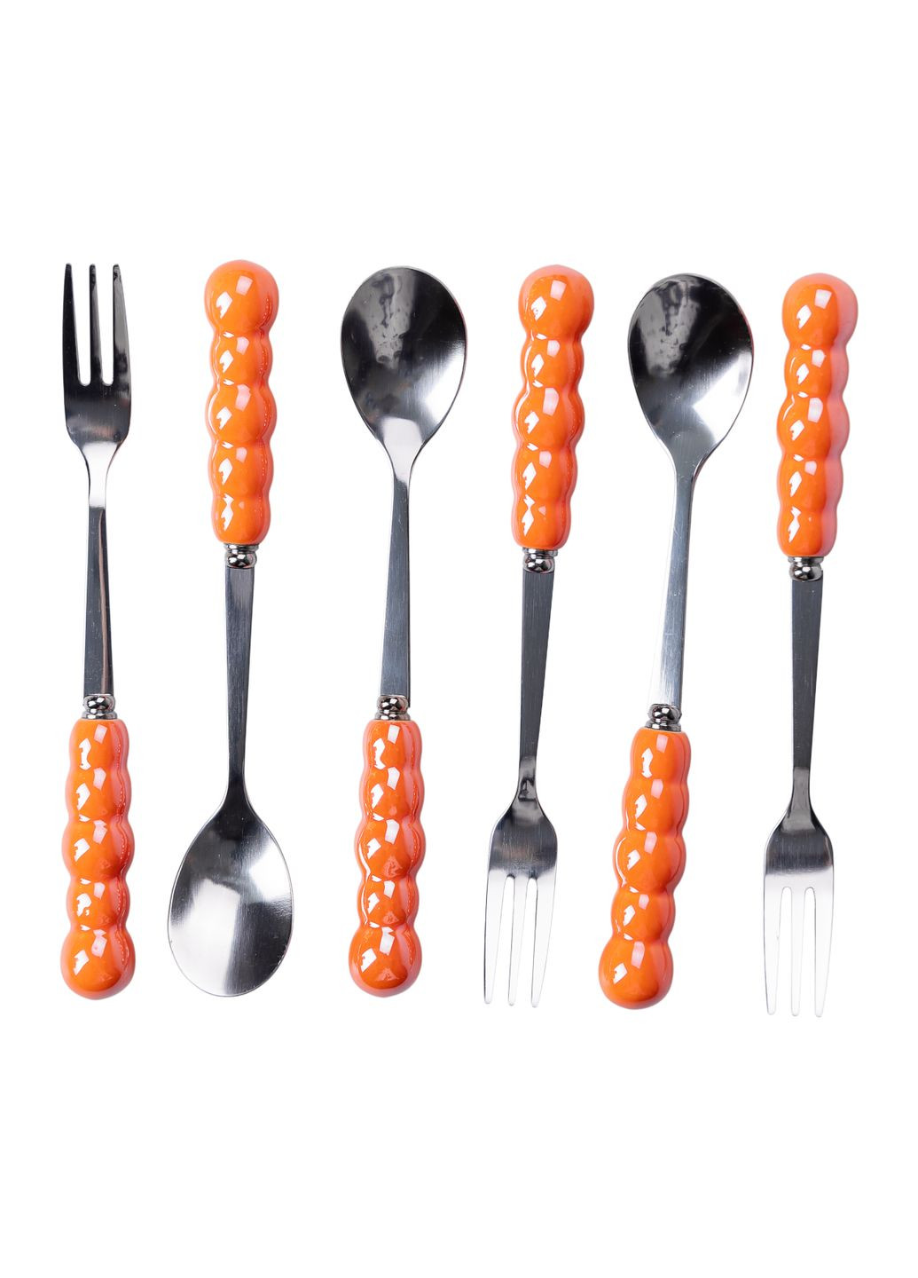 Набір десертних виделок та ложок з керамічною підставкою, помаранчевий Yiwu (324071190)