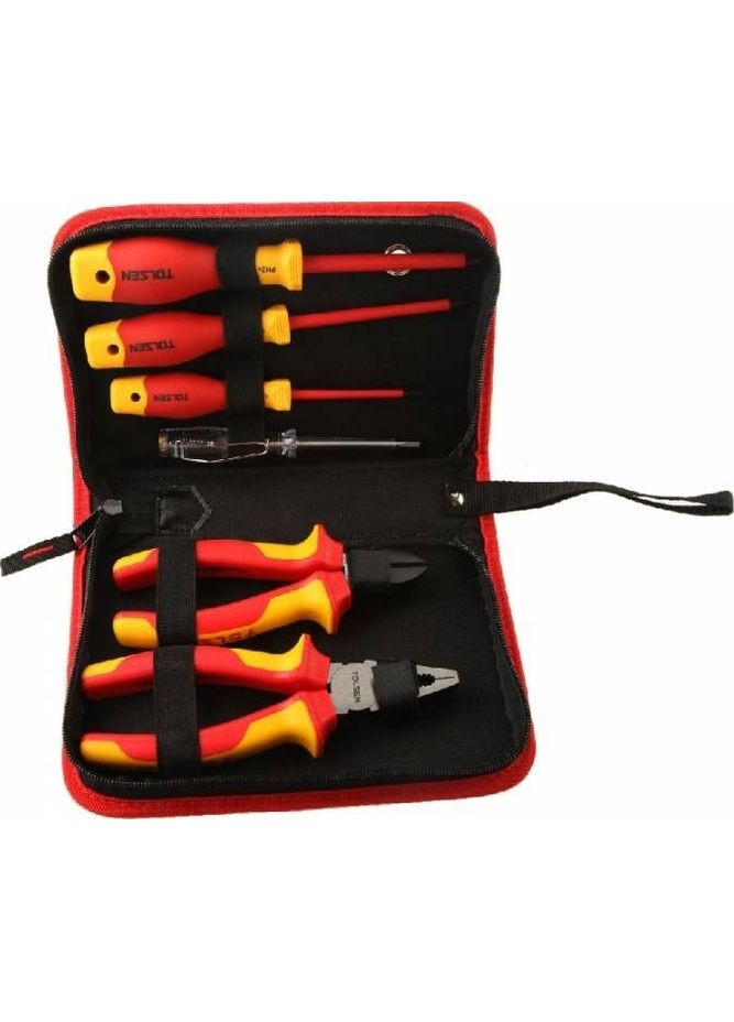 Набор инструментов VDE, диэлектрический, 6шт, для электричества 1000В, CrV и S2 (V83306) Tolsen (360425230)