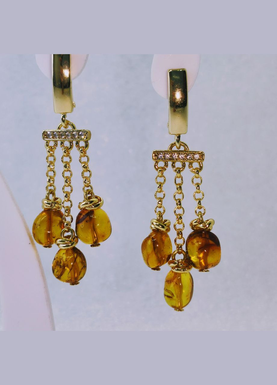 Серьги 3126 из натурального янтаря оттенок коньячный MINOV (313440899)