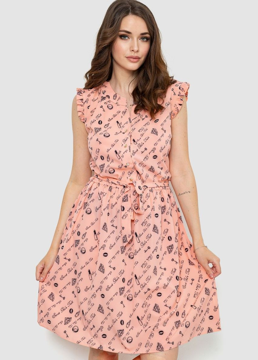 Персикова сукня з принтом, колір персиковий, Ager