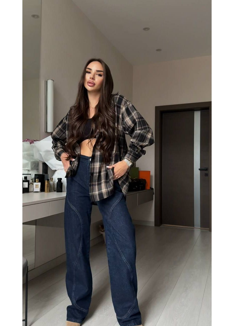 Коричневая повседневный рубашка в клетку DK/DL Мода без кордонів с длинным рукавом