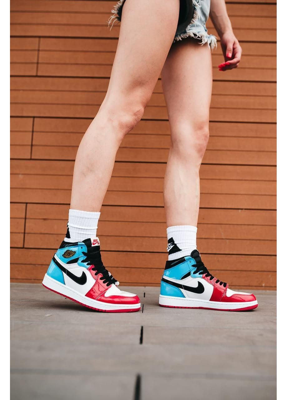 Белые демисезонные кроссовки мужские nike air jordan 1 retro high blue red white 2 найк аир джордан No Brand