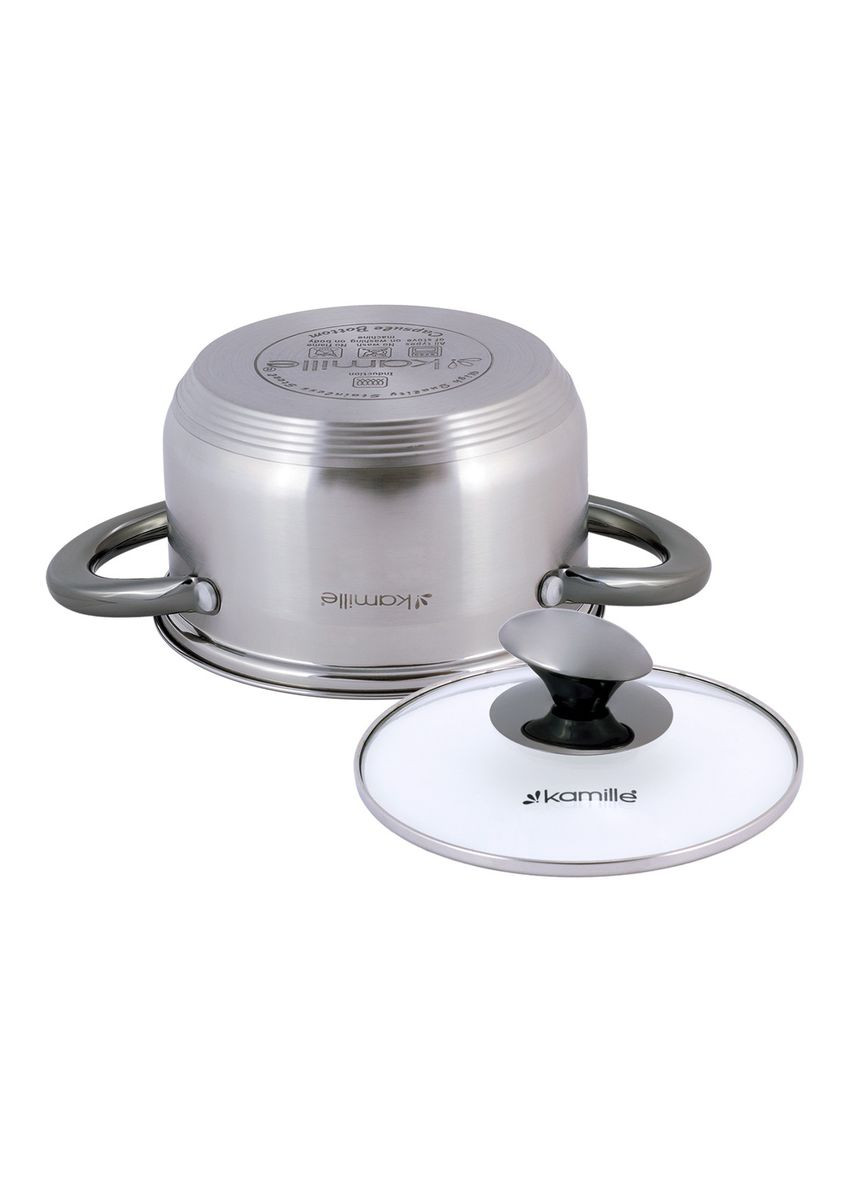 Каструля з кришкою 1.5 л з нержавіючої сталі і порожнистими ручками для індукції і газу KM-4920 Kamille (371898231)