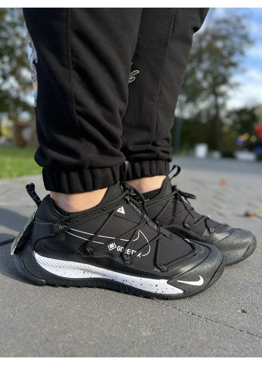 Черные демисезонные кроссовки мужские nike acg mountain fly low black white gore tex termo найк асж маунс флай No Brand