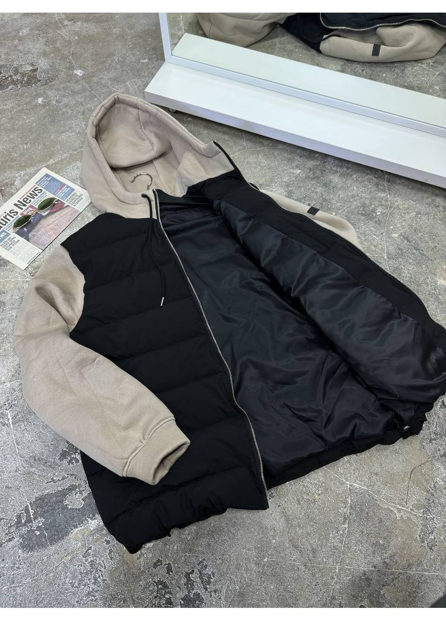 Бежева куртка з трикотажними рукавами та капюшоном infinity No Brand