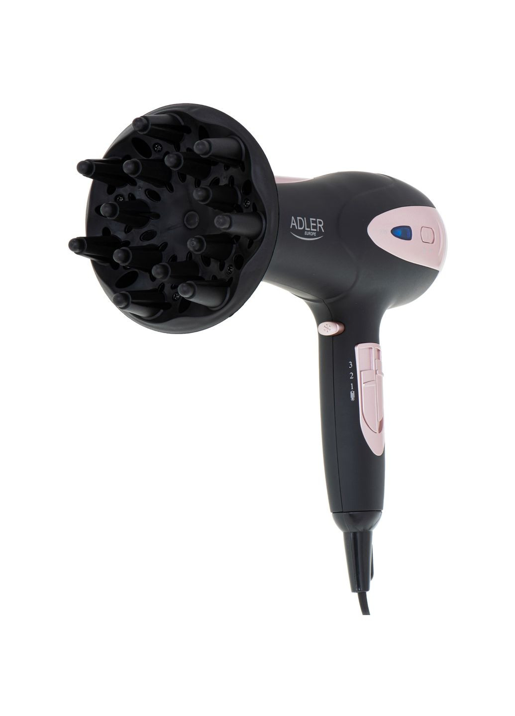 Фен AD 2248 black 2200Вт/ 2 скорости/ хол.обдув/ темп.режимов-3/ ионизация/ насадки - 2 шт. Adler (360396408)