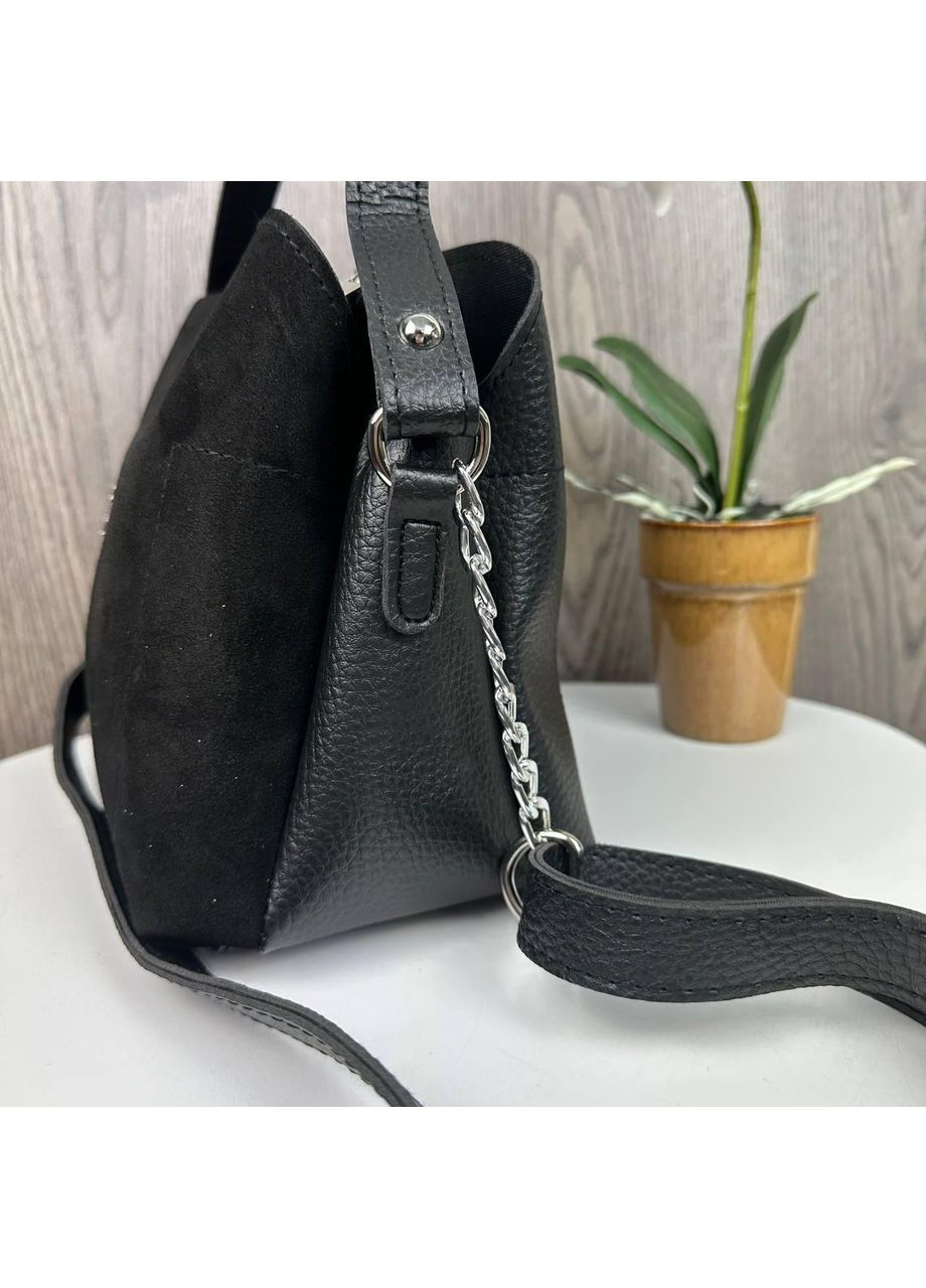 Женская мини сумочка на плечо черная с эко-кожи и замши ProDobro (363260039)