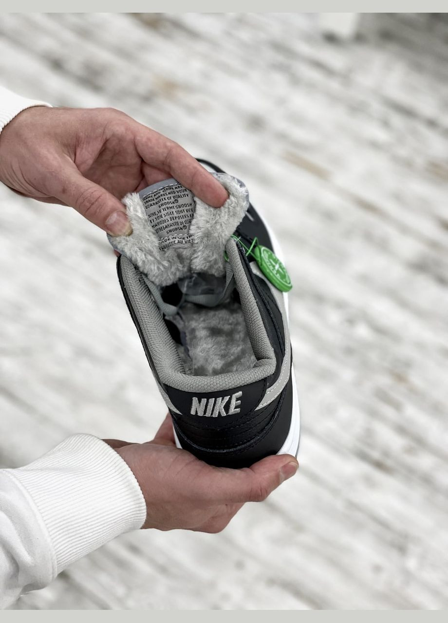 Кросівки зимові жіночі і чоловічі Nike SB Dunk winter low black gray white fur | Найк СБ Данк низькі чорні сірі білі з хутром No Brand чорні зими (311225823)