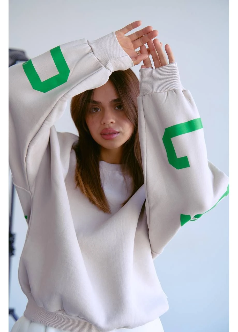 Бежевий стильний світшот на флісі з написом Fashion (382367675)