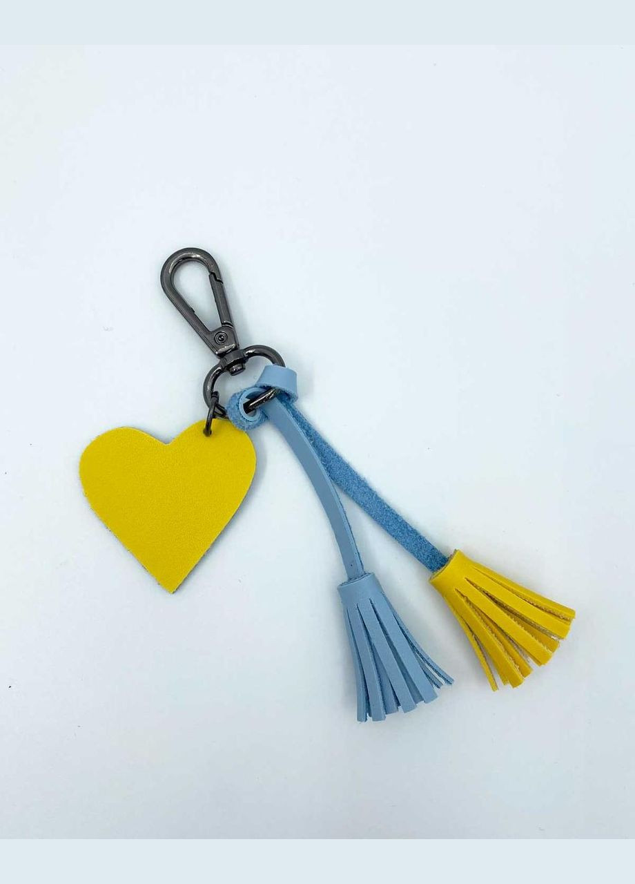 Жіночий брелок на сумку з екошкіри з серцем та кріпленням на карабін жовто-блакитний WeLassie (337165433)