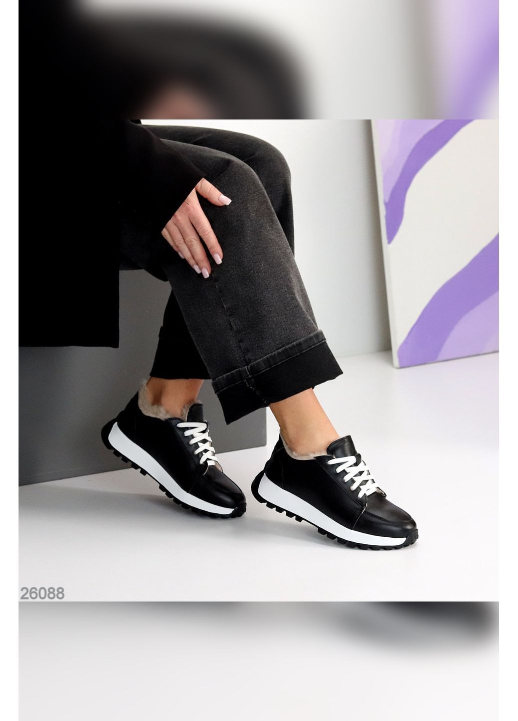 Натуральні зимові кросівки No Brand чорні зими (372521256)