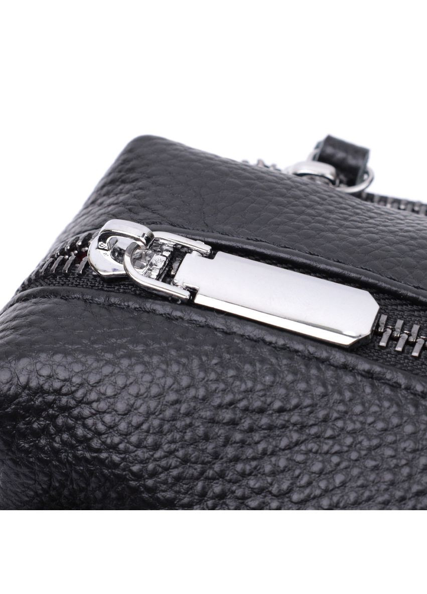 Практичная женская кожаная сумка из стильным бегунком 22654 Черная Vintage (298570917)