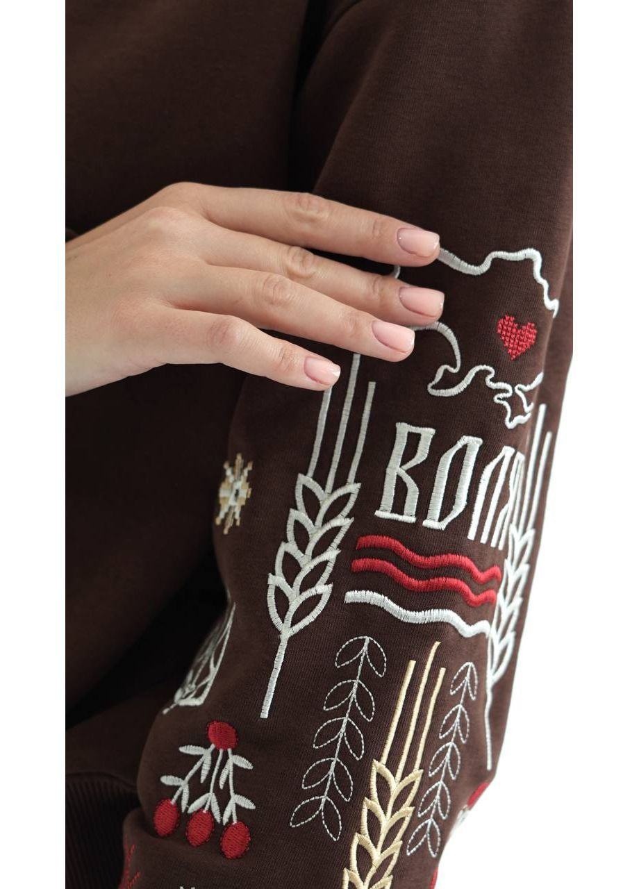 Коричневый вышитый свитшот "воля" (362039088)