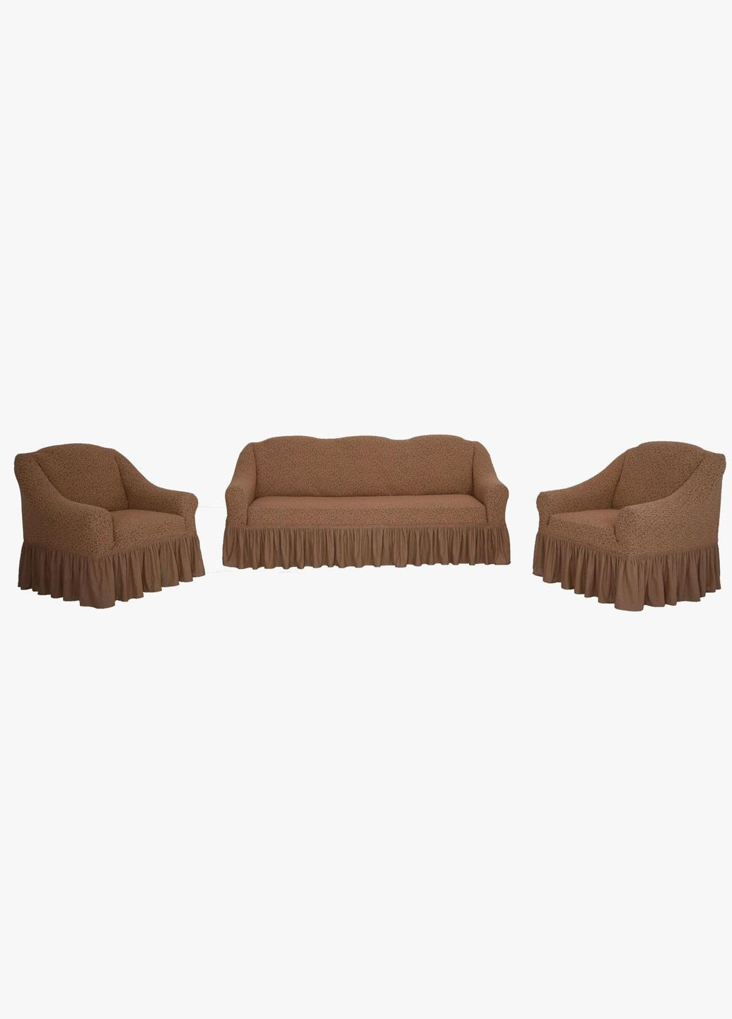 Чехлы натяжные на диван 3-х местный и два кресла Жаккард Ж25 (универсальные) Светлый Бежевый Venera (268547789)