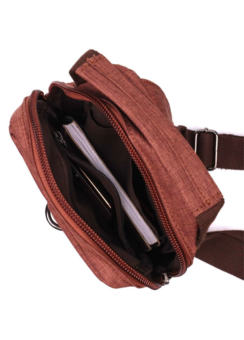 Сумка слінг чоловіча через плече щільного текстилю коричнева 22186 Vintage (362418114)