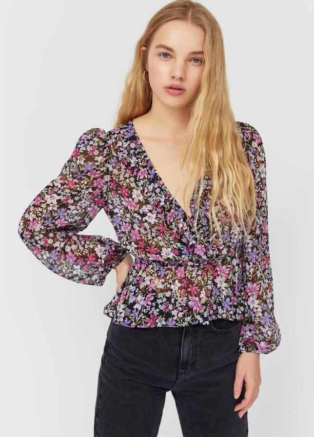Комбинированная блуза в цветочный принт Stradivarius