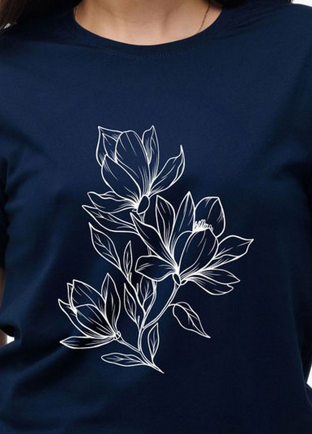 Женская футболка "Магнолия" S темно-синий (4129079402421) Наталюкс 41-2907 - (340114346)