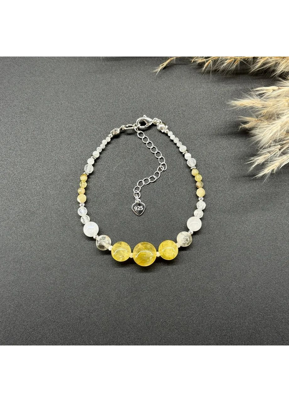 Браслет натуральний Адуляр, Перламутр, Цитрин, гіп-ний сплав колір срібло d-10-2мм+- L-18-23см No Brand Браслет (362695444)