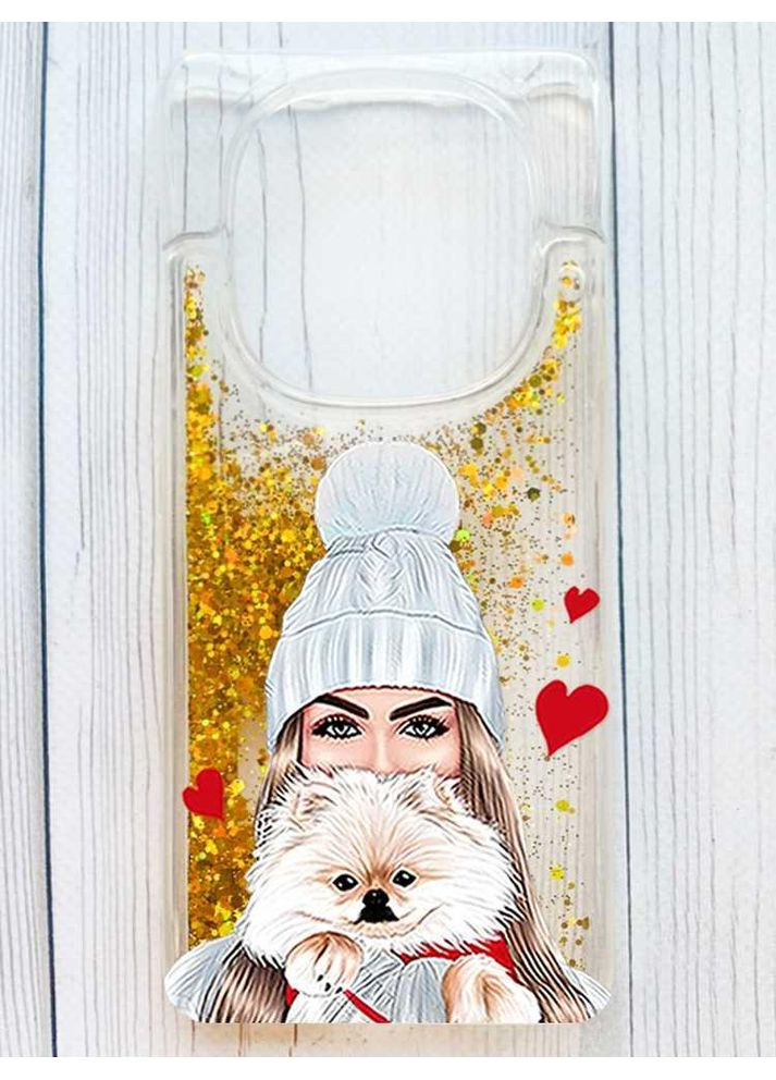 Чохол з плаваючими золотими блискітками на Xiaomi Redmi Note 14 Pro 4G Дівчина з песиком (принт 142) Creative (363967265)
