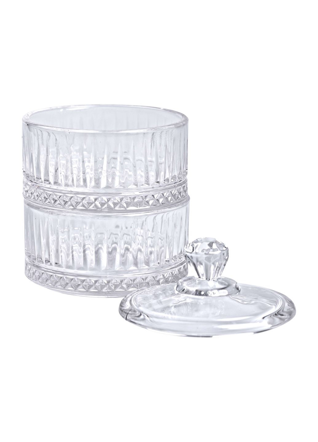 Конфетница Yiwu двухуровневая с крышкой стеклянная ребристая прозрачная HP-YH-71 No Brand (360977585)