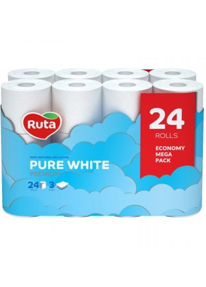 Туалетний папір Pure White 3 шари 24 рулони (4820202892038) Ruta pure white 3 слоя 24 рулона (268141431)