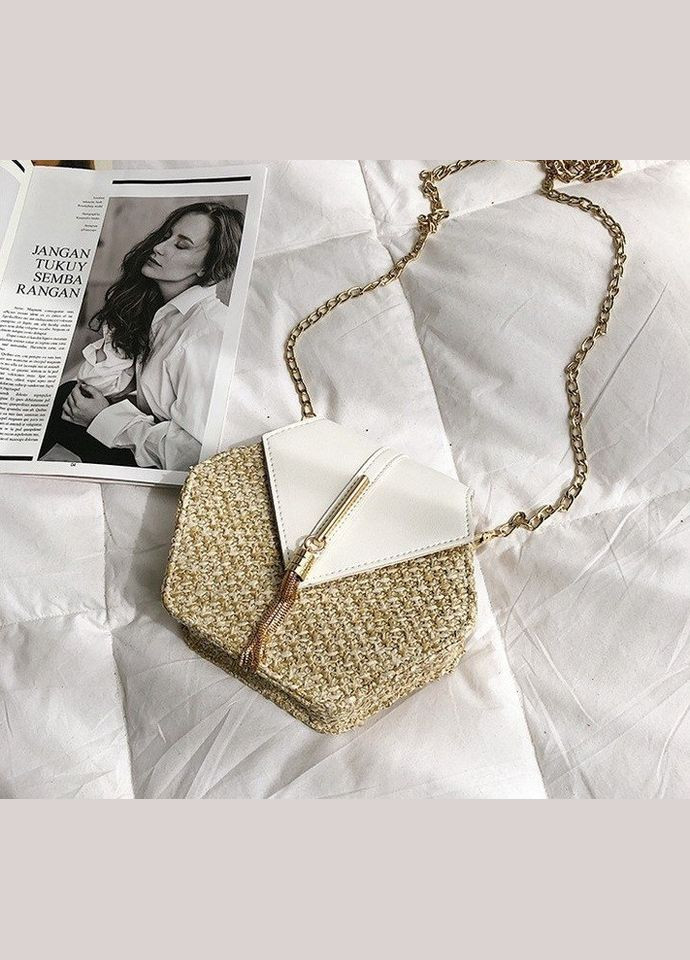 Жіноча міні сумочка клатч плетена солом'яна маленька сумка шестигранна Білий No Brand (334729914)