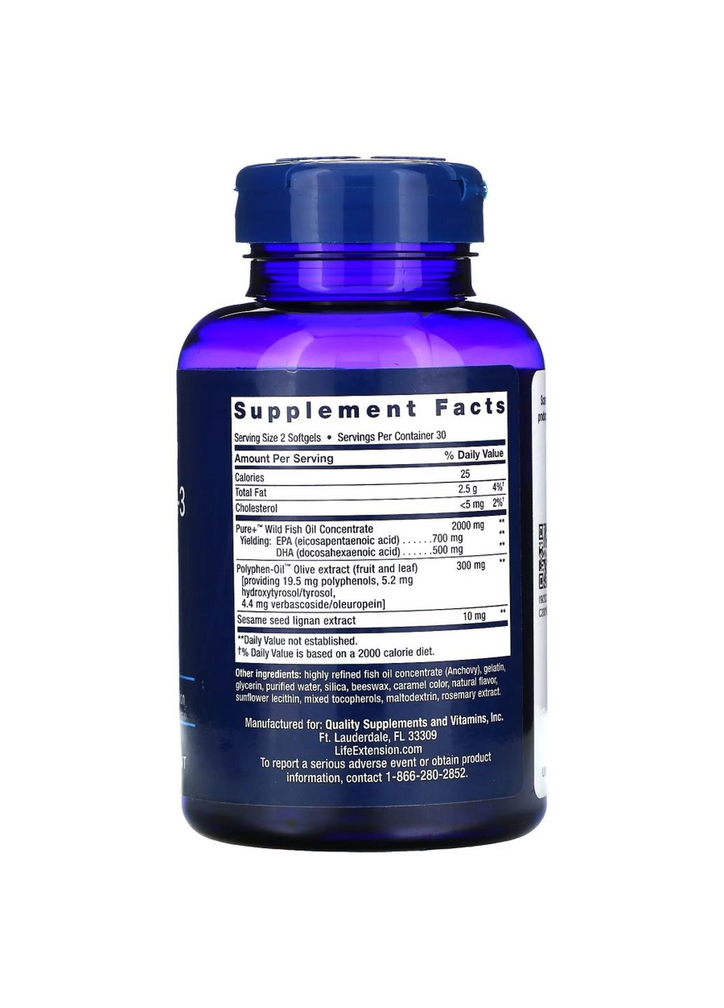 Жирні кислоти Super Omega-3, 60 капсул Life Extension (315872092)