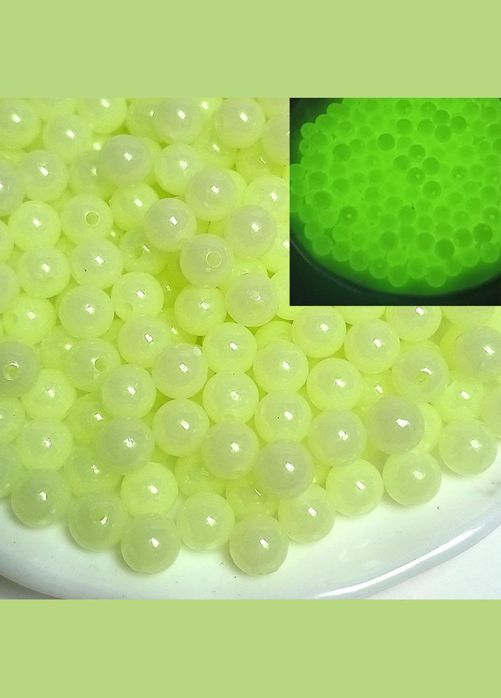 Намистини люмінісцентні, пластик, 4 мм, салатові, 5 гр No Brand (340483767)