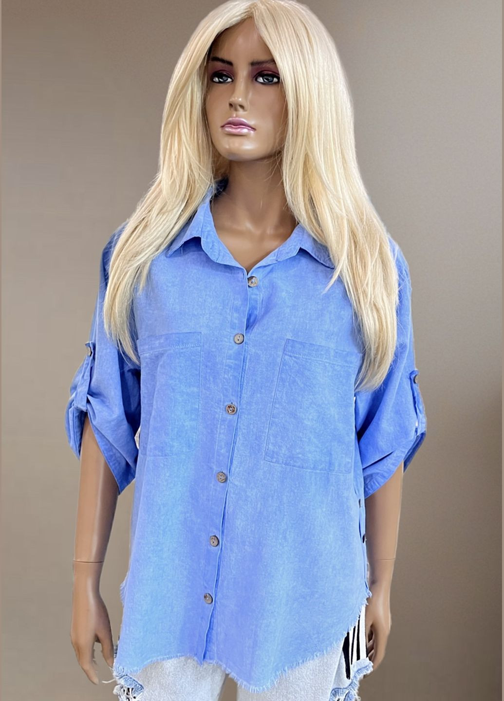 Темно-голубой повседневный, джинсовая, кэжуал рубашка No Brand с длинным рукавом