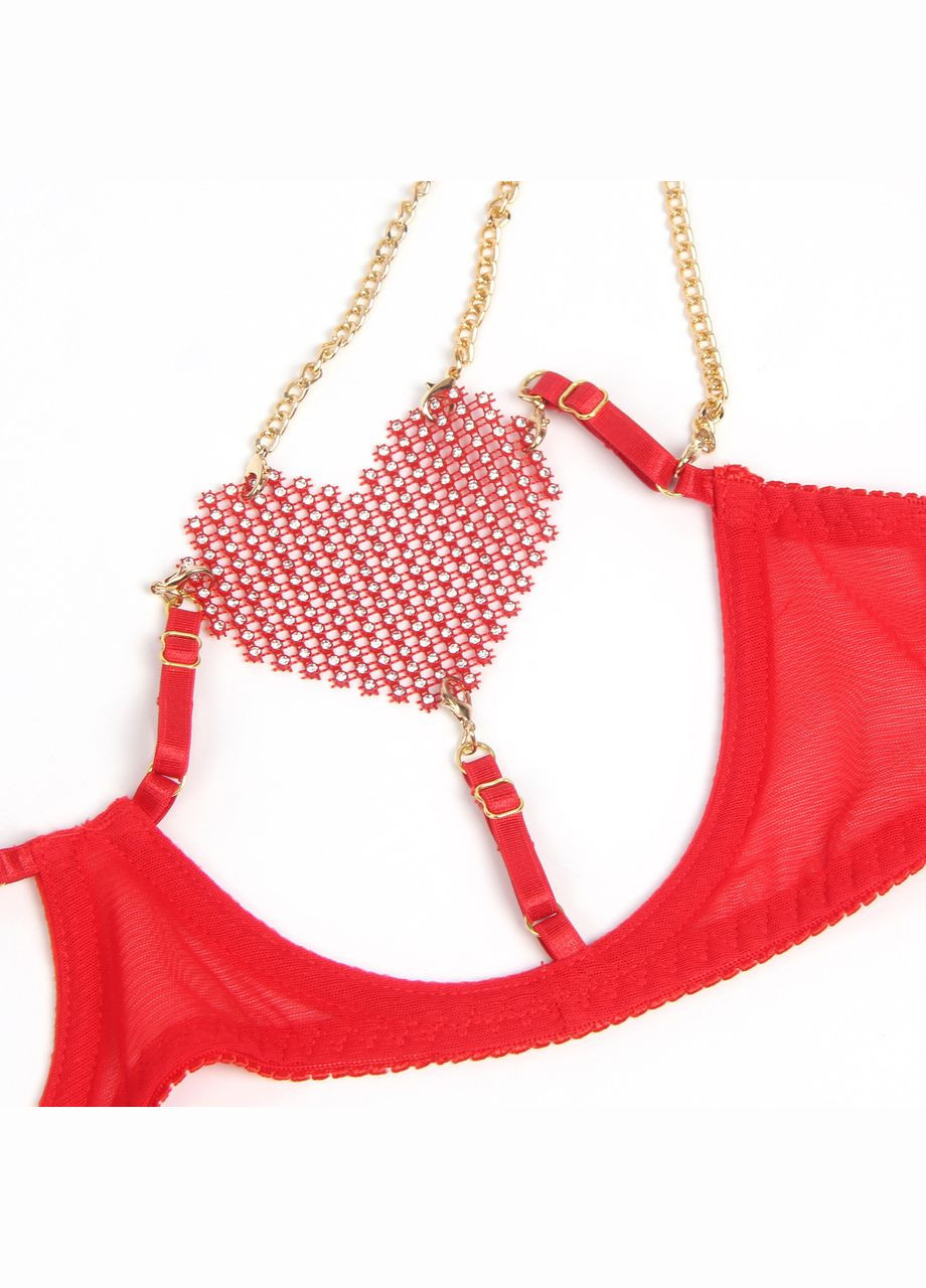 Червоний демісезонний червоний сексуальний комплект білизни в сіточку star night з ланцюжками та серцями, l No Brand