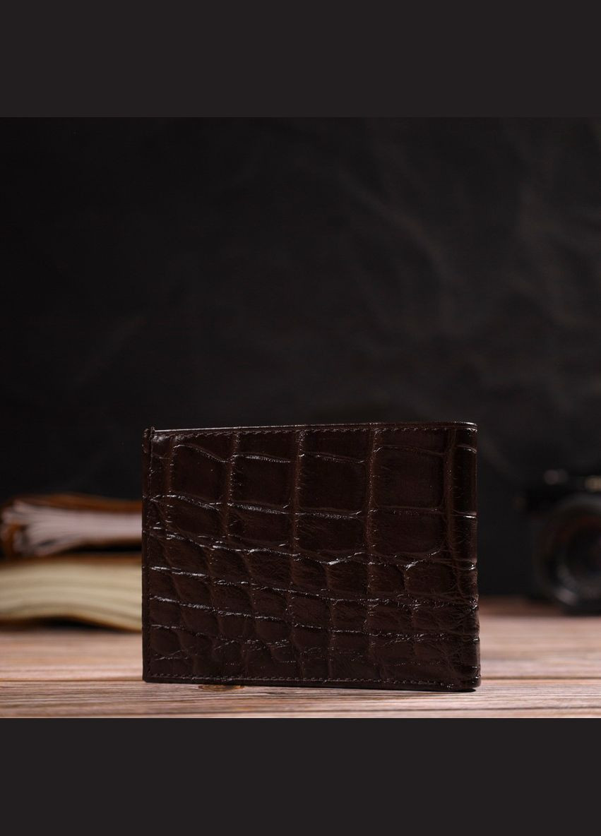 Фактурний чоловічий гаманець для грошей з натуральної шкіри з тисненням під крокодила 21943 Коричневий Canpellini (329147952)