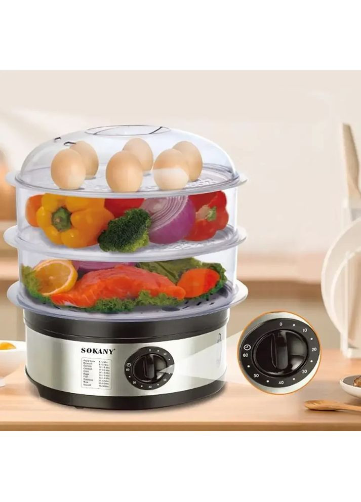 Электрическая пароварка 3-уровневая 650Вт, 11л, Sokany SK-07018 / Мантоварка электрическая / Электропароварка Jeep (372113943)