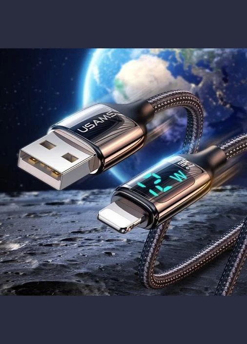 Кабель для зарядки з дисплеєм Lightning Apple Iphone US-SJ543 U78 |2.4A/1.2m| Чорний USAMS (337350845)