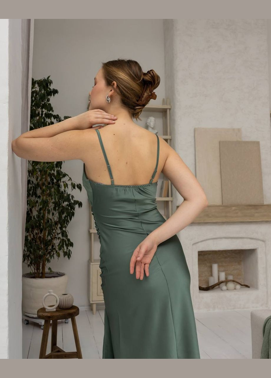 Оливкова святковий, коктейльна, вечірня сукня комбінація з розрізом на нозі сукня-комбінація Україна однотонна