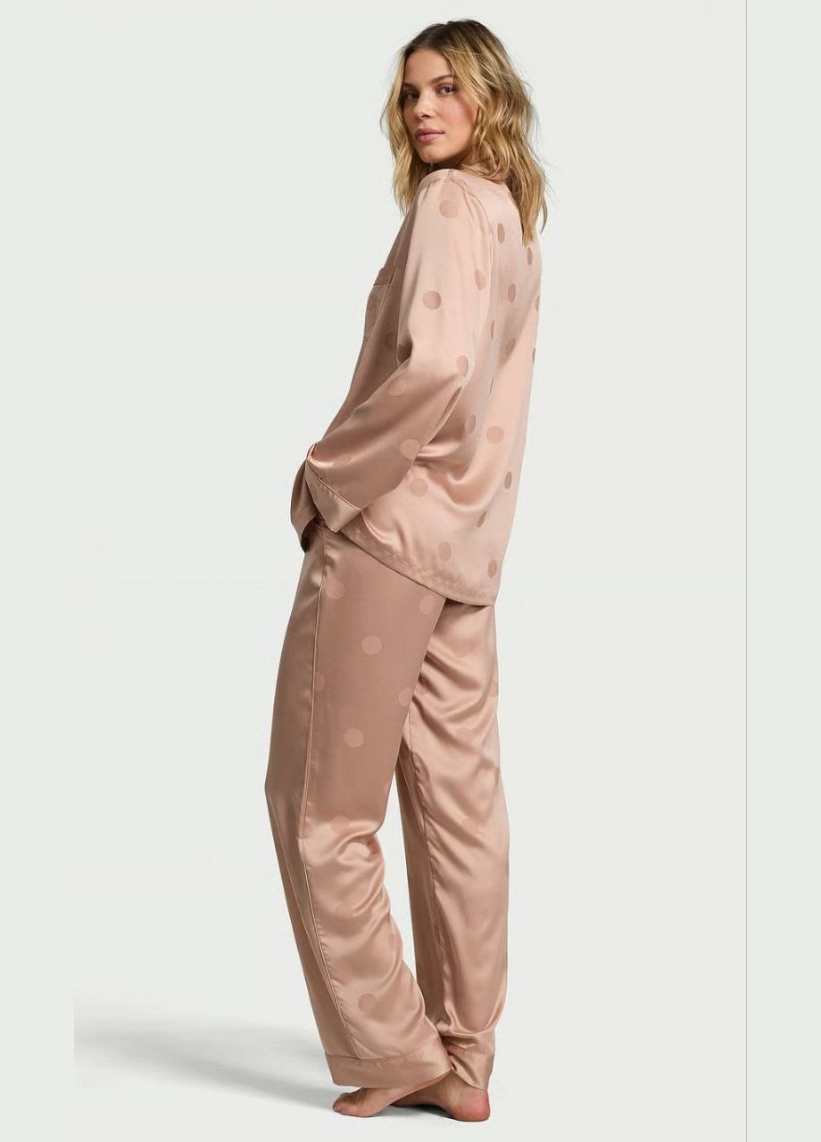 Бежевая всесезон сатинова длинная пижама s рубашка + брюки Victoria's Secret піжама