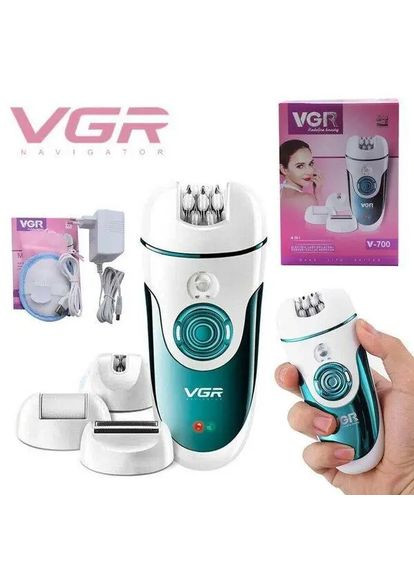 Жіноча електробритва епілятор для обличчя бікіні ніг V-700 4в1 епілятор із бритовною насадкою VGR (297331534)