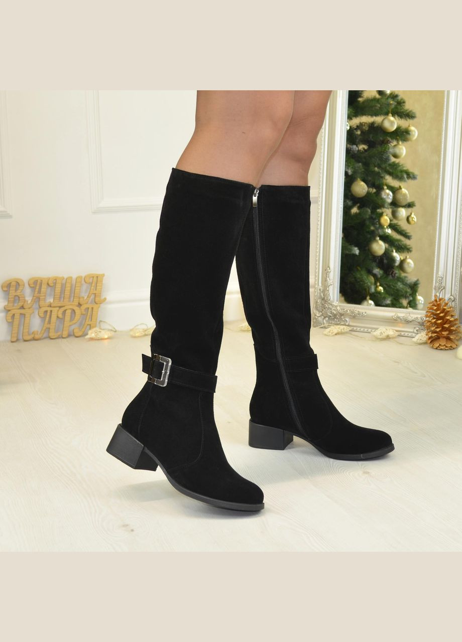Осенние сапоги замшевые черные женские на маленьком каблуке. 37 размер Vasha para