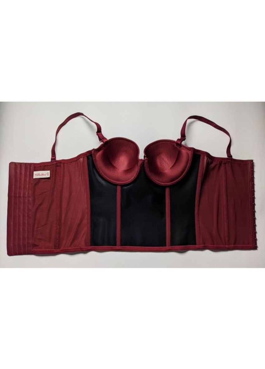 Шикарний корсет з екошкіри винний колір 75ВС 80ВС 85ВС шкіряний корсетний бюст з Пуш Ап Milledorr (301764961)