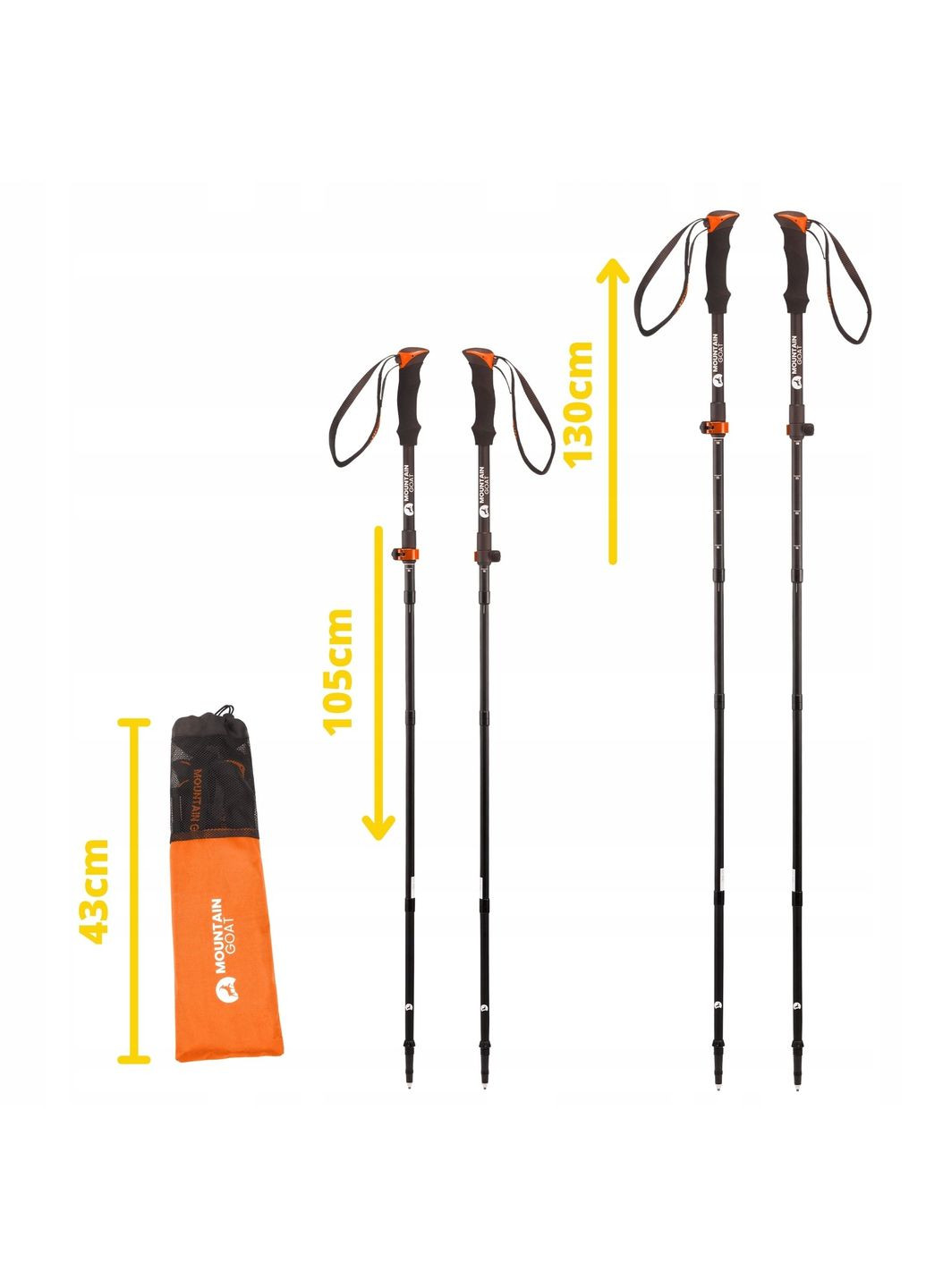 Треккинговые палки Pro+ 43130 см Black/Orange Mountain Goat mg0008 (275654268)
