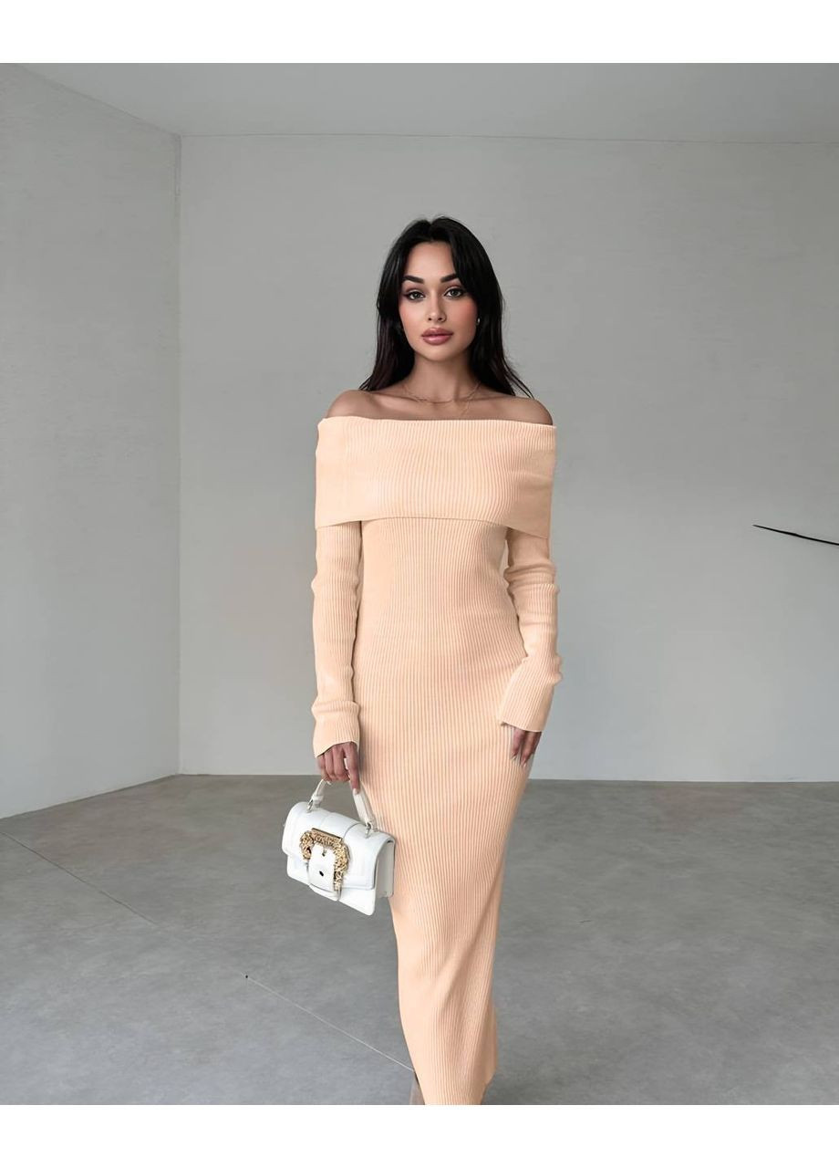 Бежева повсякденний сукня жіноча з відкритими плечима Гермес однотонна