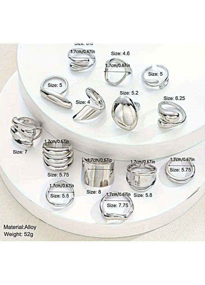 Кольца женские набор 14 единиц jeweston серебристые No Brand (365301764)