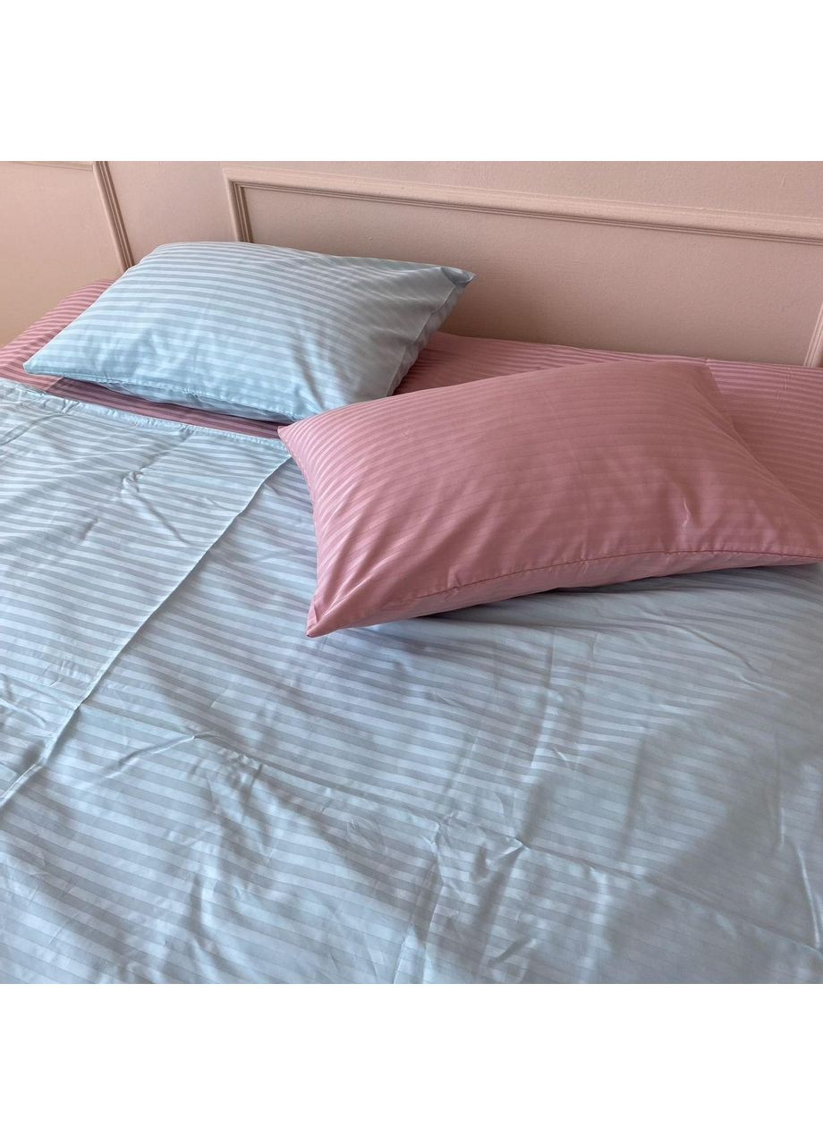 Постельное белье Пудра + лазурная страйп сатин PREMIUM Двуспальный размер, наволочки 70/70 No Brand (364217916)