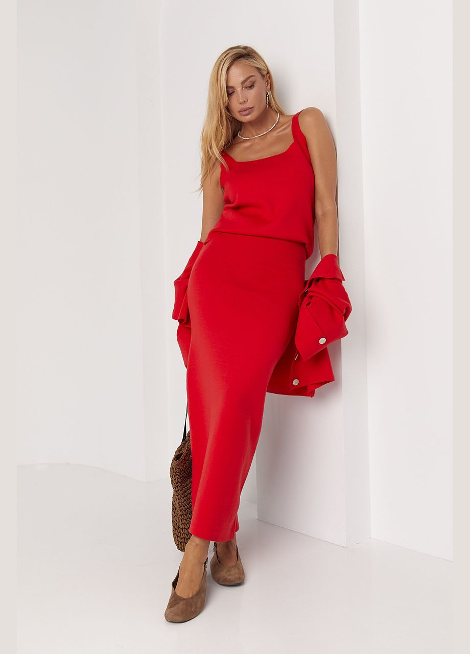 Вязаный костюм-тройка с кардиганом юбкой и топом - бежевый цвет ONE SIZE (sku_5870) No Brand (327820154)