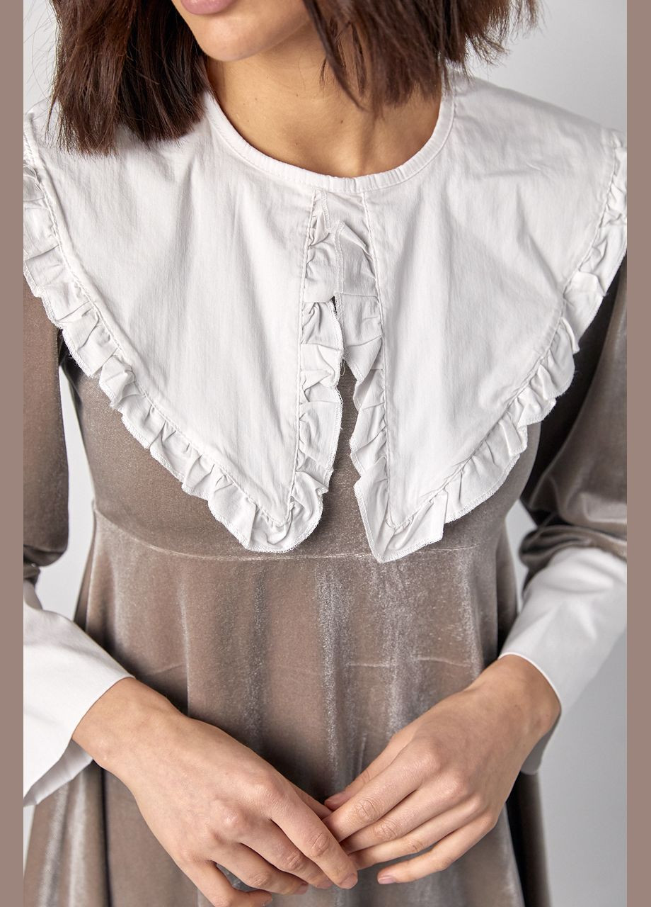 Кавова святковий, коктейльна, карнавальний, повсякденний, кежуал, вечірня стильна велюрова сукня з оригінальними манжетами та коміром No Brand