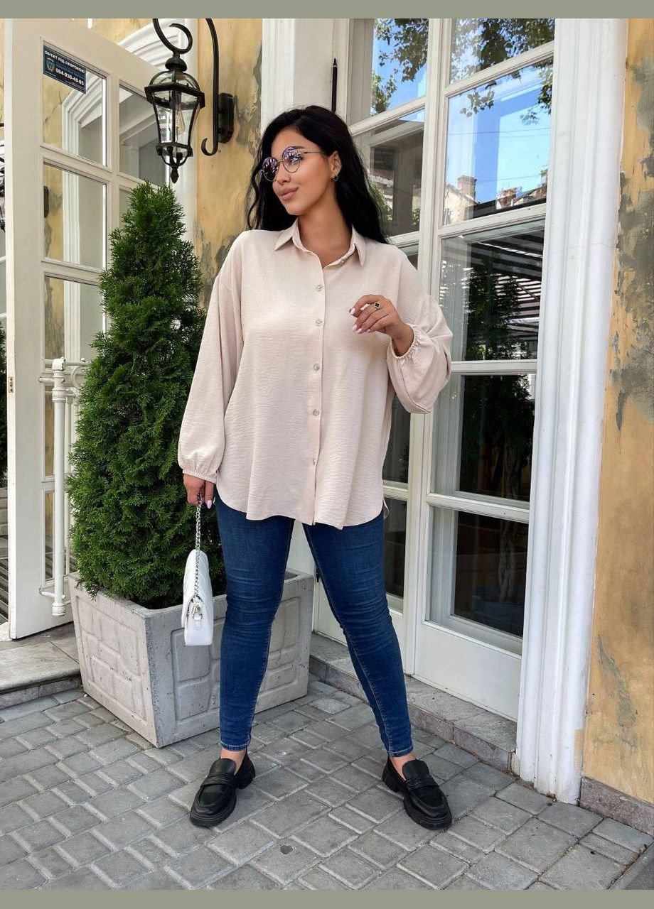 Бежевая повседневный, кэжуал рубашка однотонная Україна с длинным рукавом