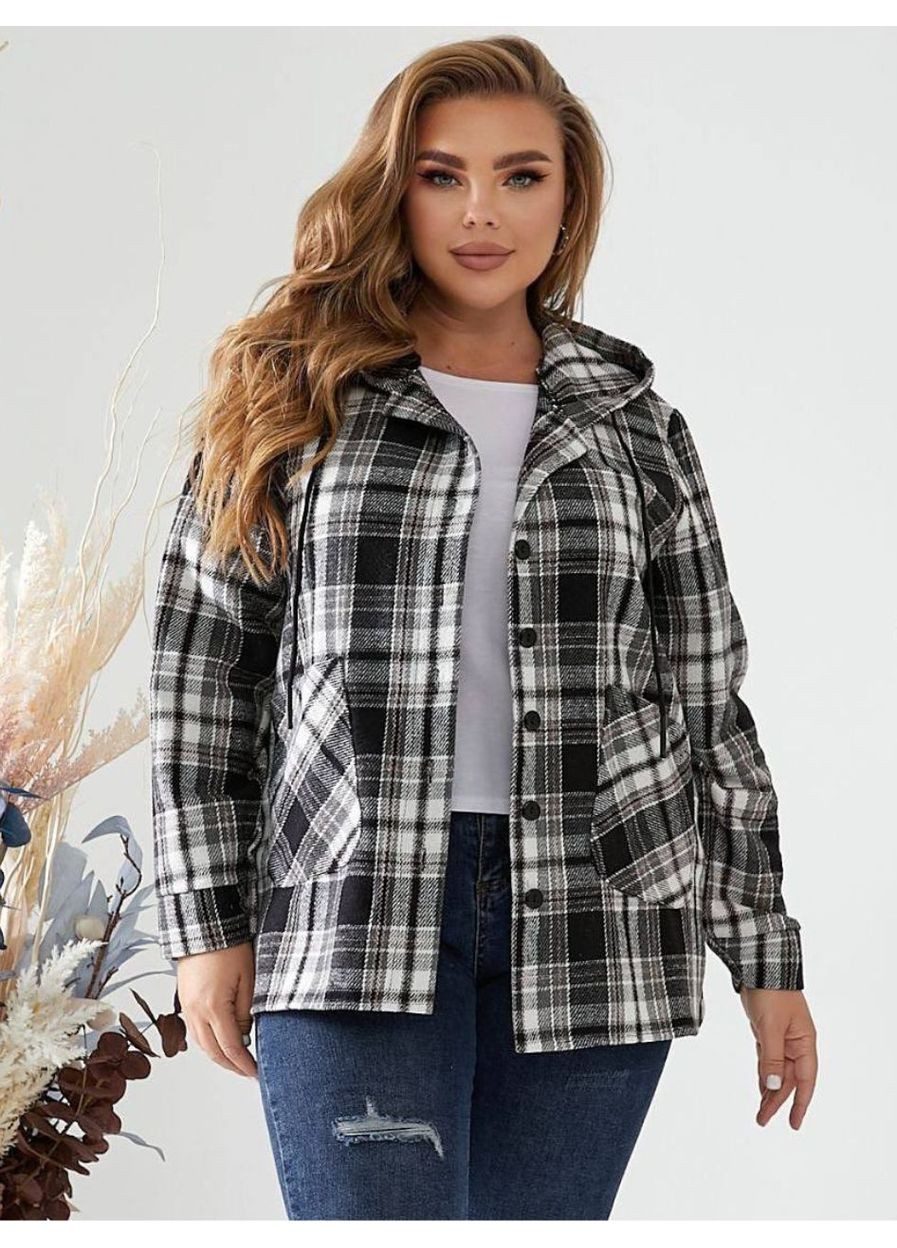 Черно-белая повседневный, домашний, кэжуал рубашка в клетку No Brand с длинным рукавом