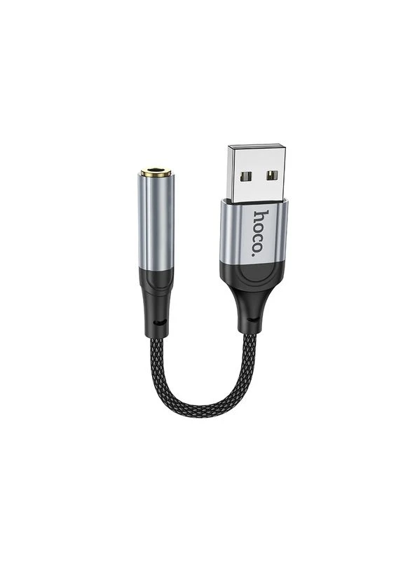 Аудiокабель LS36 USB-A to 3.5mm female, nylon braid, 0,12m, Black Hoco (389915545)